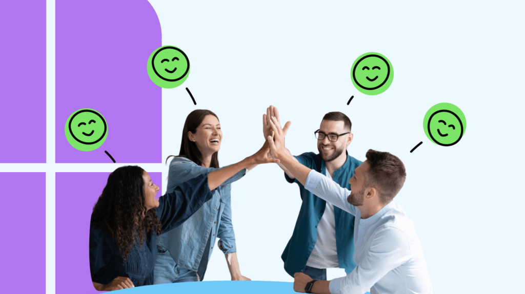 workers celebrating profit via customer satisfaction