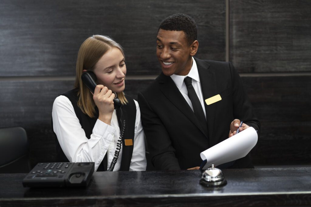 Business Customer relations officers displaying positive attitudes