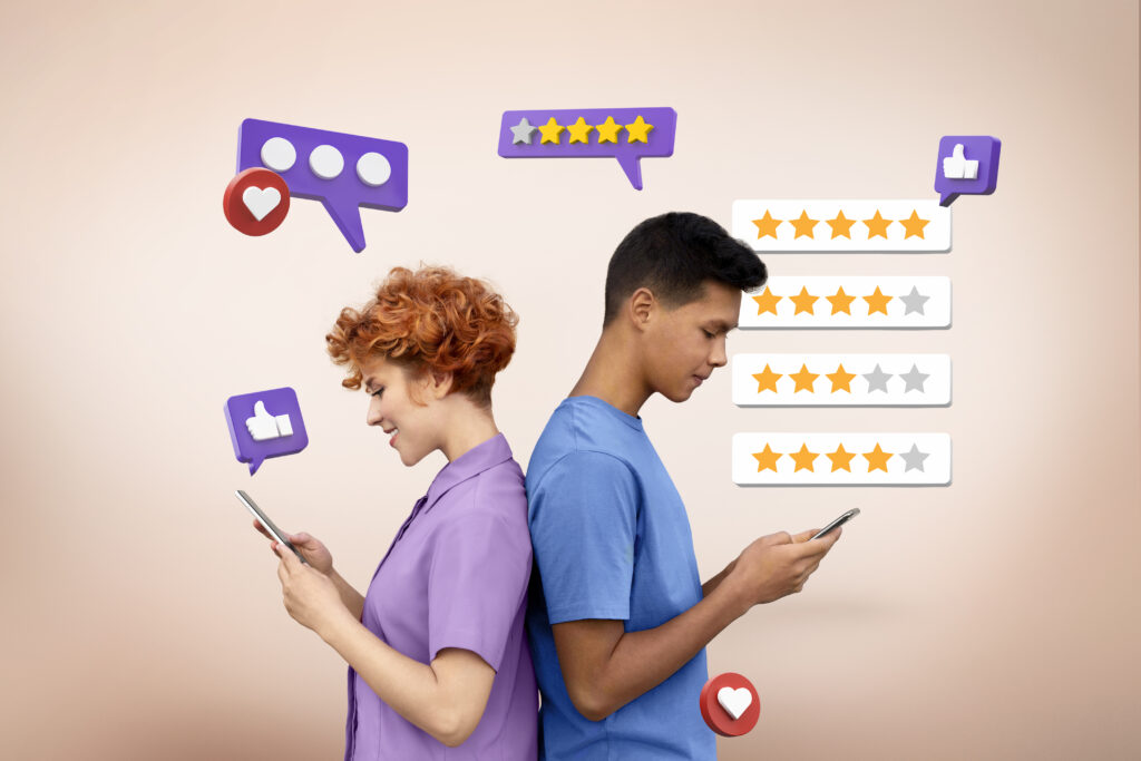 Two people sending their User Reviews